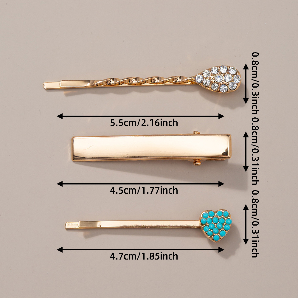 18g Weight Hair Clip Hair Accessories Type December Birthstone Turquoise Inlay Material 1 Set Quantity Outdoor, Street, Shopping Occasion Alloy Material Oval, Heart Shape Pattern Women's Gender Plating, Inlay Design Retro Style Women's Retro Oval Heart Shape Alloy Plating Inlay Turquoise Hair Clip 20