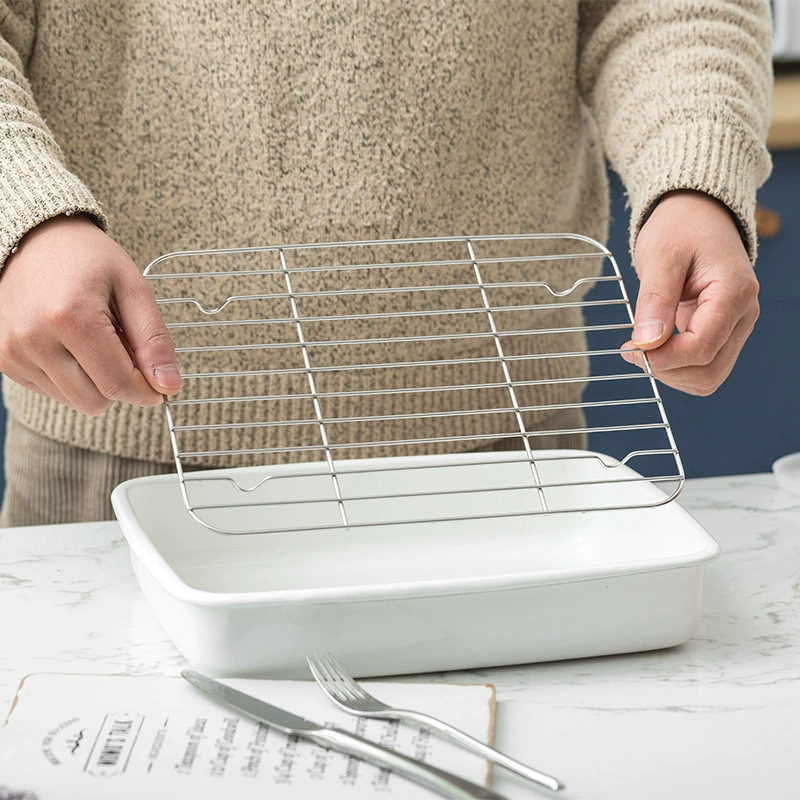 Новая прямоугольная эмалированная форма для выпечки, сковорода для жареной курицы с утолщенным краем, форма для выпечки хлеба с крышкой, форма для гарнира, коробка для хрустящих продуктов.