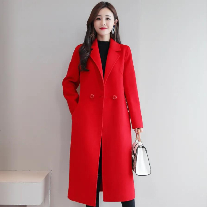 Women's Stylish Wool Coat - Red / S&&Red&&S/Coat (single piece)