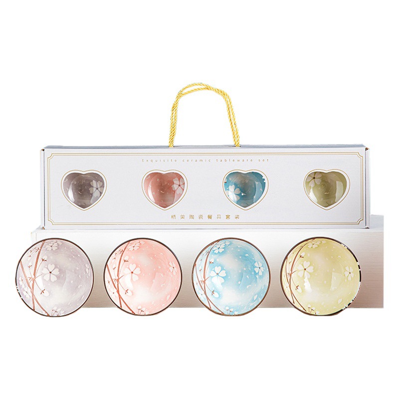 Japanese style Cherry Blossom gift bowl and chopsticks set creative gift box for opening activities small gifts wholesale ceramic bowl tableware