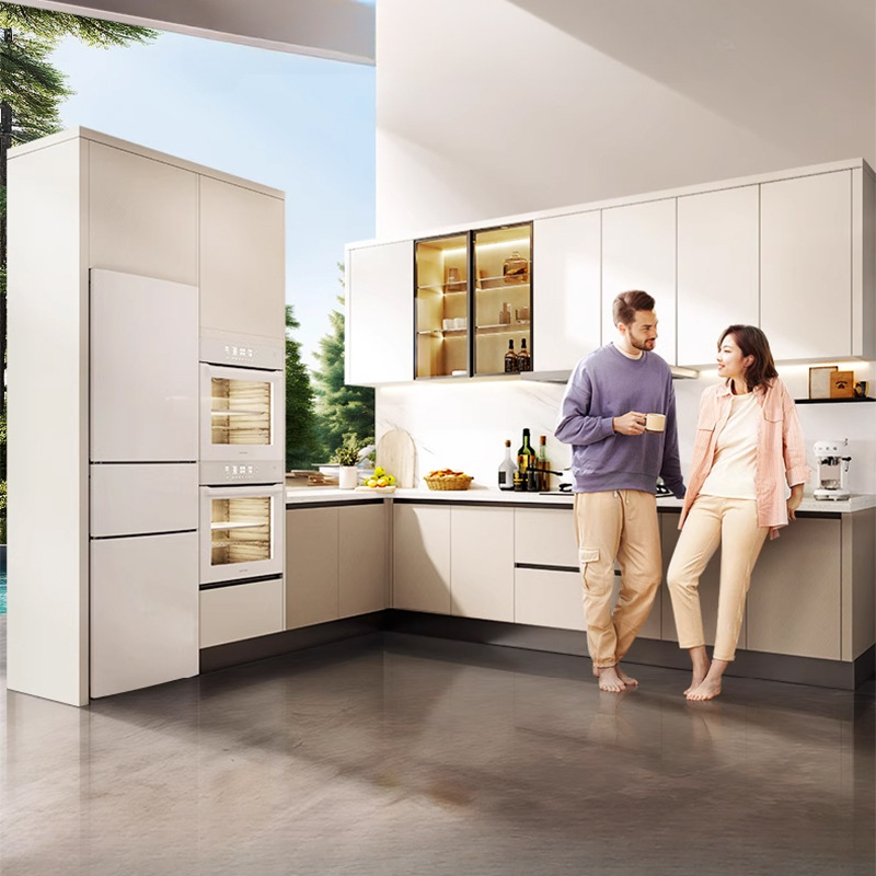 厨房橱柜落地式石英石台面可带吊柜组合式储物柜家用灶台现代简约