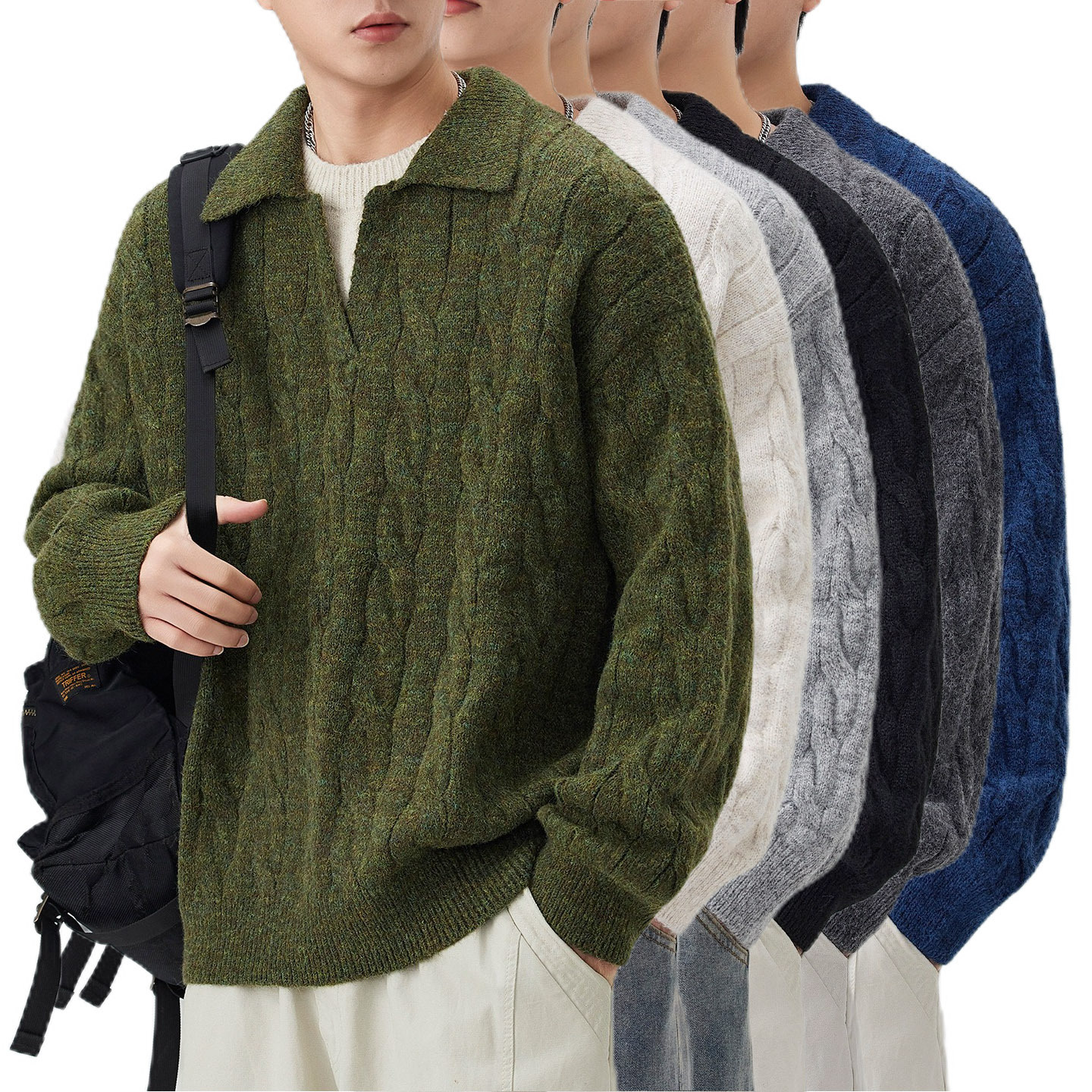 Explosiones transfronterizas de tamaño grande falso de dos piezas de polo camisa de punto de torsión suéter hombre viejo dinero fábrica de moda al por mayor