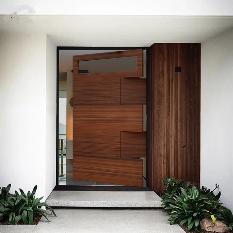 Customized finely carved cast aluminum wood grain style pivot door, courtyard door, self-built house villa entrance door, double-door entry door