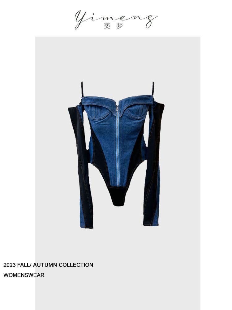 YIMENG23 Jeans strap blindage temperamento chica caliente puro deseo de un nuevo estilo de empalme en la moda