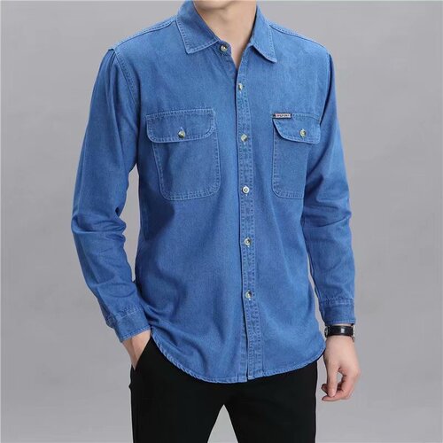 Denim long sleeve shirt autumn middle-aged men cotton quality loose casual large size shirt for men office workwear