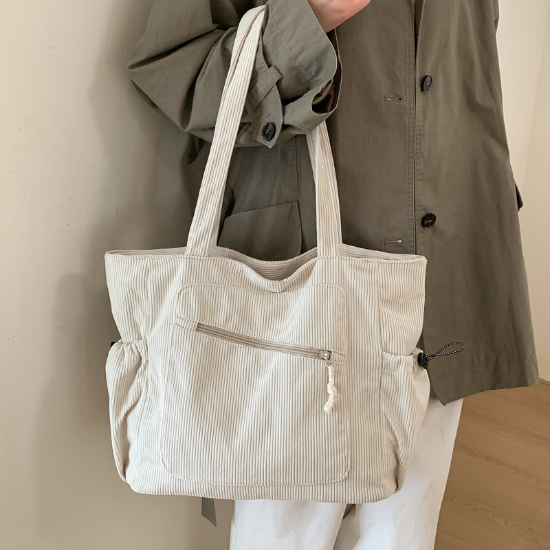 2026 New Cross-Border Style Bag, Large Capacity Shoulder Bag, Women's Textured Tote Bag, Corduroy Underarm Bag, Casual Bag