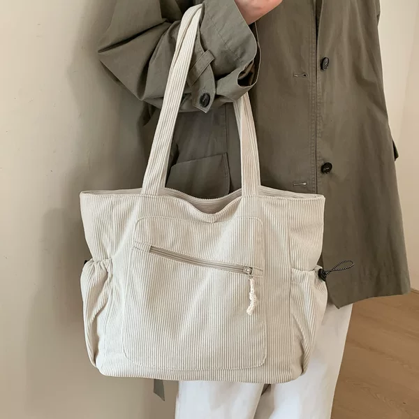 2026 New Cross-Border Style Bag, Large Capacity Shoulder Bag, Women's Textured Tote Bag, Corduroy Underarm Bag, Casual Bag