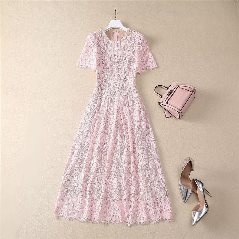 1201-01蕾丝订珠裙面料骨线蕾丝S码肩宽34胸围86腰围