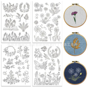 Cross-Border 4 Sheets of A4 Floral Pattern Adhesive Water-Soluble Non-Woven Fabric for Handmade Self-Adhesive Embroidery Stabilizer
