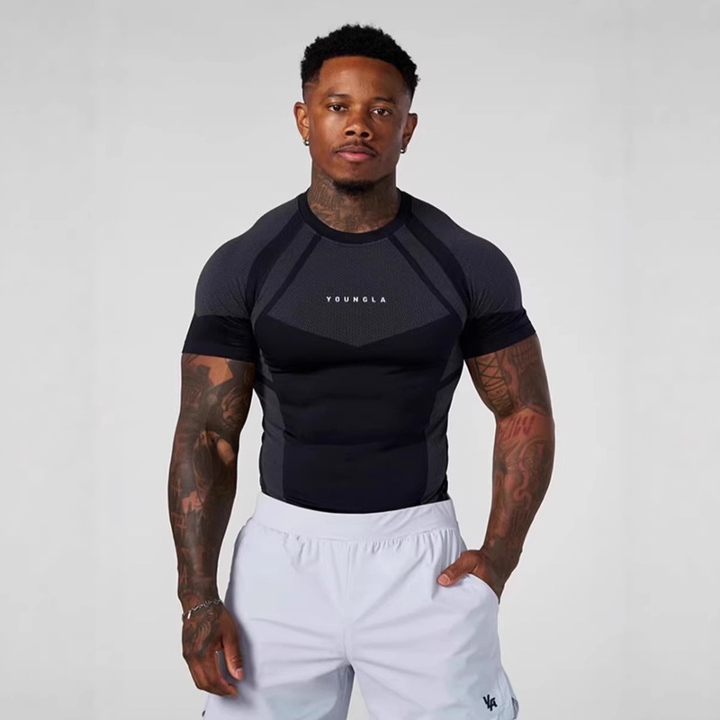 Youngla American-Style Summer New Men's Tight-Fitting T-Shirt Jogger Sports Fitness Running Training Quick-Drying Short-Sleeved Shirt Youngla American-Style Summer New Men's Tight-Fitting T-Shirt Jogger Sports Fitness Running Training Quick-Drying Short-Sleeved Shirt