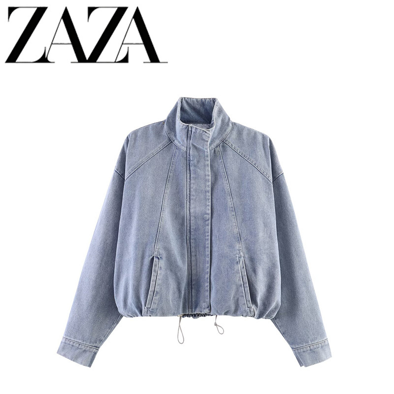 Zaza Self-Made European and American Style Wholesale Women's Fashion Versatile Stand-Collar Denim Bomber Jacket 0108030 Zaza Self-Made European and American Style Wholesale Women's Fashion Versatile Stand-Collar Denim Bomber Jacket 0108030