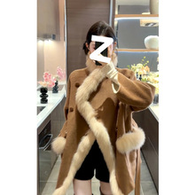 2025冬季新款轻奢毛边拼接毛呢外套女气质名媛韩系大衣源头工厂