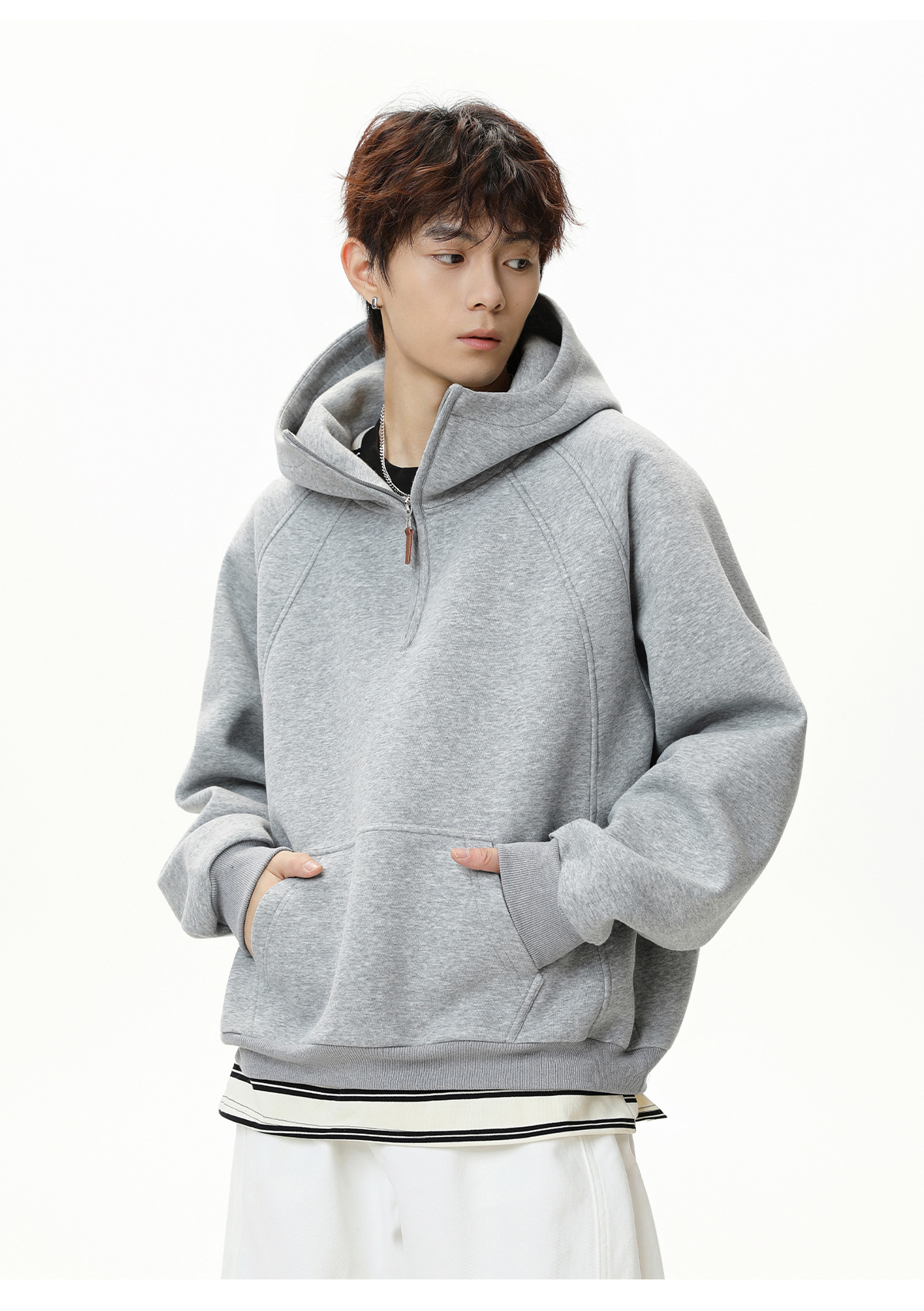 Schwerer Herren Hoodie Mit Half-zip Für Herbst Und Winter_voghion.com