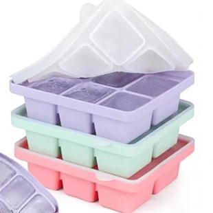 Auxiliary Food Box Large Ice Cube Grinder with Lid Silicone Ice Cube Mold 6-compartment Ice Box Household Homemade Quick Freezer