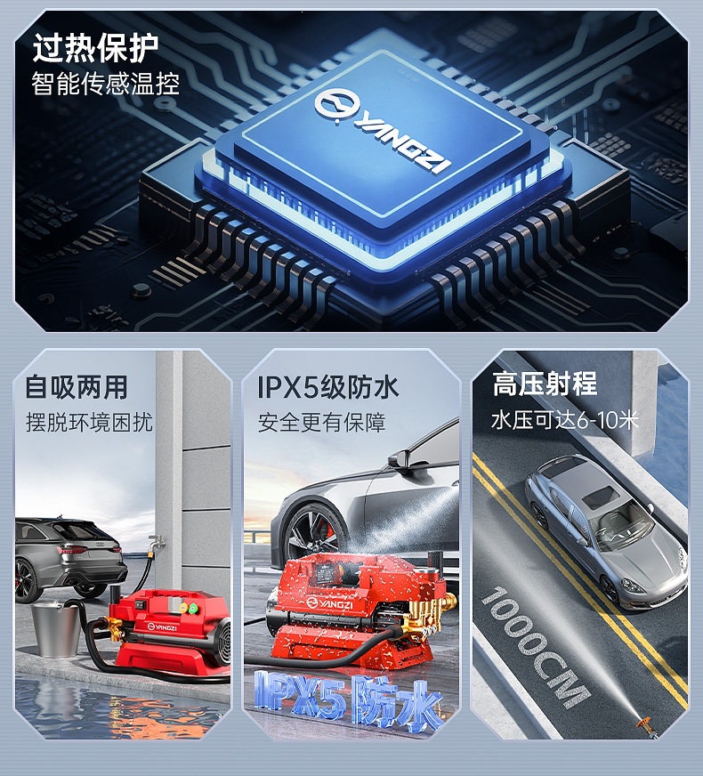 Yangzi Car Washing Machine High-Pressure Water Gun for Home Use 220V High-Power Car Washing Tool New Type of Booster Pump Powerful Floor Cleaner
