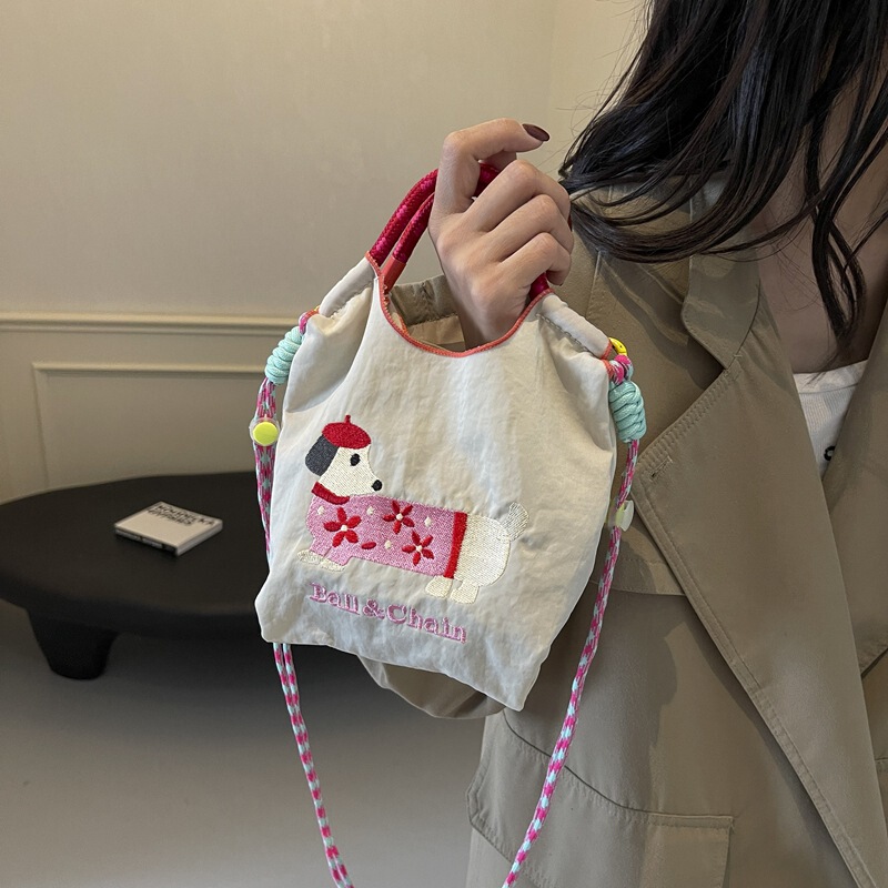 Korean Embroidered Cute Dachshund Dog Cartoon Color Contrast Women's Fashion Handbag All-match Commuter Shoulder Crossbody Bag