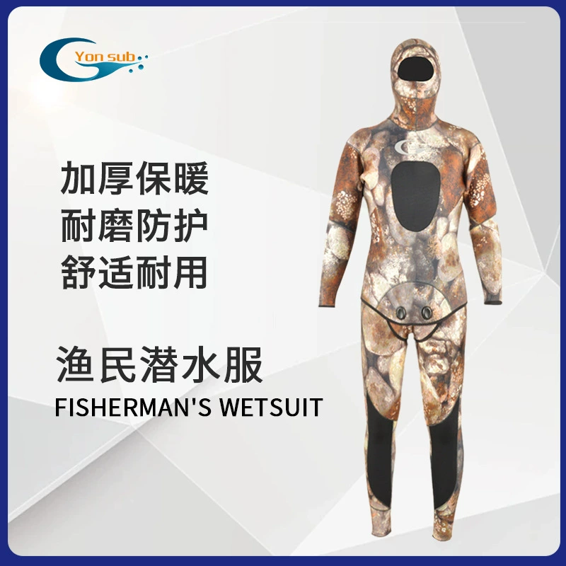 Yon Sub Professional Дайвинг Костюм Рыбак Комплект из двух предметов 5 мм Зимний плавательный утолщенный теплый костюм с капюшоном Сплит Дайвинг Костюм