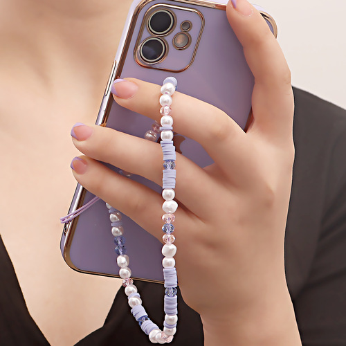 INS new Internet celebrity same style beaded mobile phone chain for women purple soft clay mobile phone lanyard non-slip and anti-fall pendant versatile
