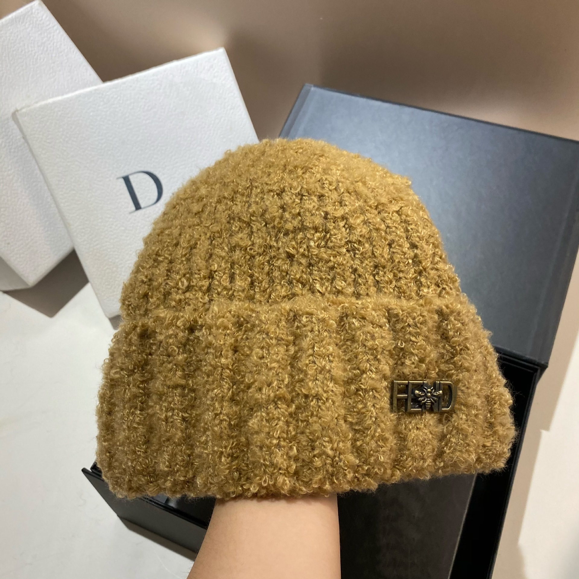 Korejska verzija nove slatke pletene kape s pletenim uzorkom F-labela, zimske tople i debele vjetrootporne kape s janjećim puloverom._voghion.com