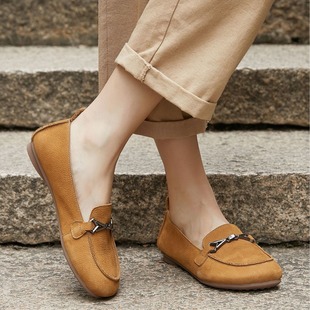 Genuine Leather Women's Shoes 2025 Spring and Summer New Soft Bottom Soft Face Loafers Slip-on Shoes Breathable Non-slip Commuter Women's Shoes