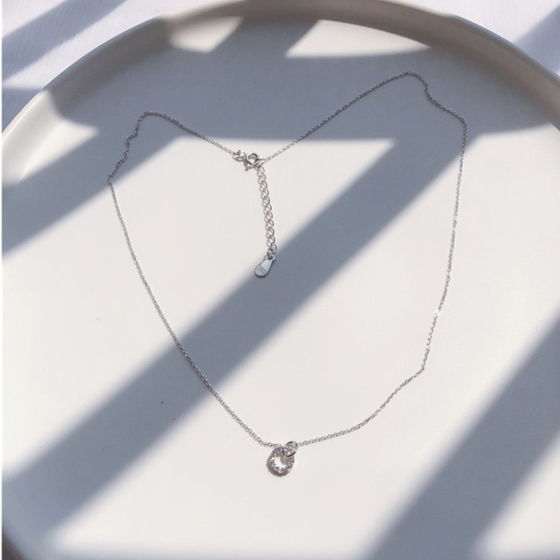 Holiday, Daily Occasion 925 Sterling Silver Zircon Cable Chain Double Ring Pendant Necklace