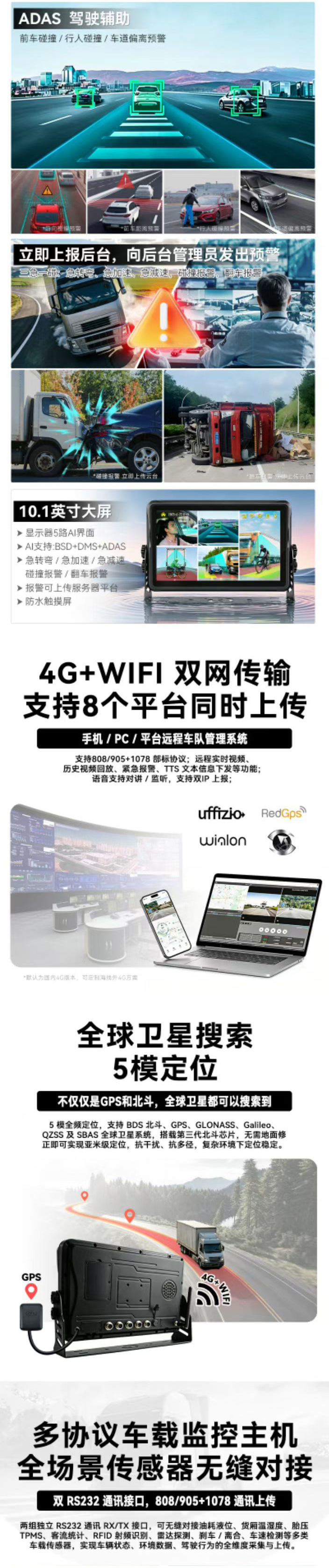 Vehicle-mounted 10inch 4G waterproof monitoring all-in-one device for remote monitoring of agricultural machinery, mining vehicles, forklifts, and other vehicles