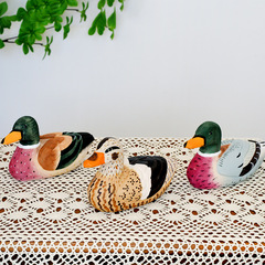 Hand-carved wooden duck decorative item, peach-themed gift, hand-painted creative home and office desk accessory
