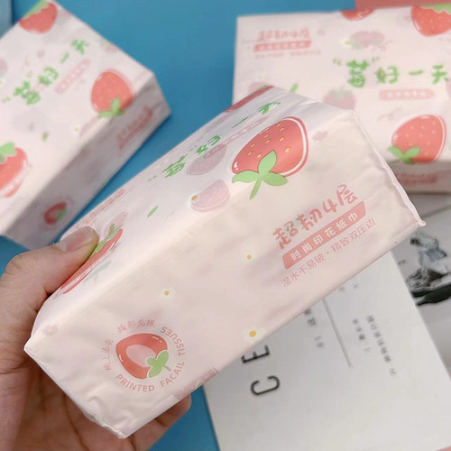 Floral Pattern Tissue Paper Strawberry Pattern Toilet Paper Home Use Large Pack 300 Sheets Facial Tissue Sanitary Paper Colored Napkins