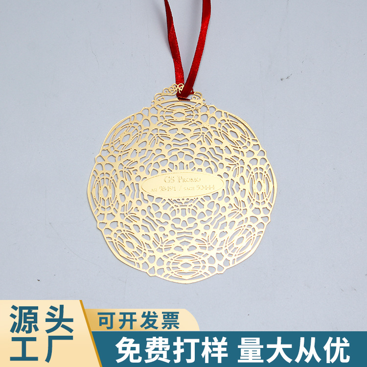 外贸不锈钢咬板 圣诞树吊牌 腐蚀楼空设计 镀金色吊牌吊坠厂批发