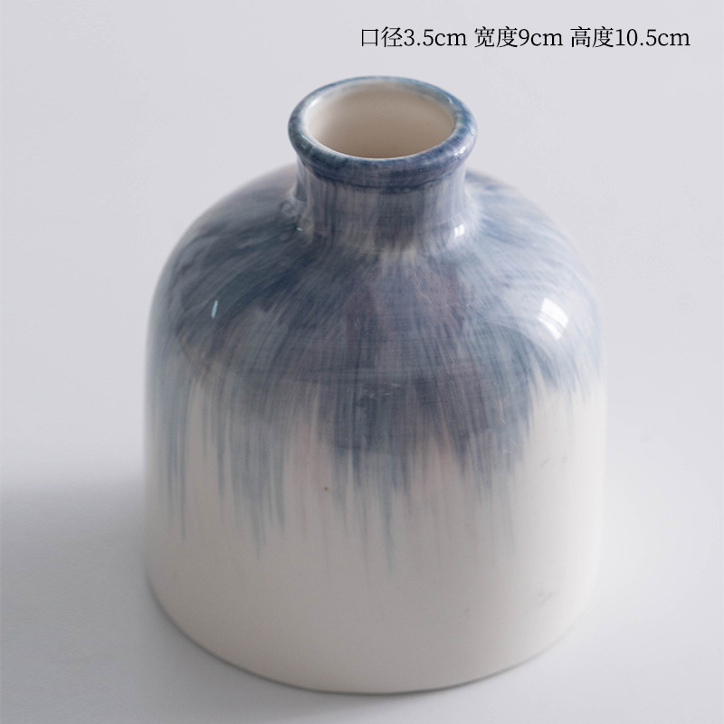 手绘蓝色简约ins风陶瓷装饰干花鲜花花瓶客厅插花样板间玄关摆件|undefined
