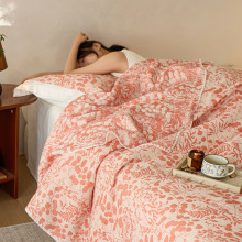 A类全棉双层纱布大提花毯子纯棉多功能休闲毯薄盖毯沙发毯三件套