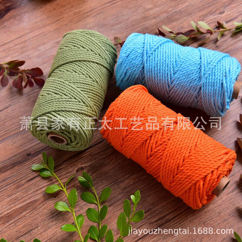 In-Stock 3mm Colored Cotton Cord Three-Strand Cotton Cord Pure Cotton Cord Tapestry Weaving Cord 100.1m Roll
