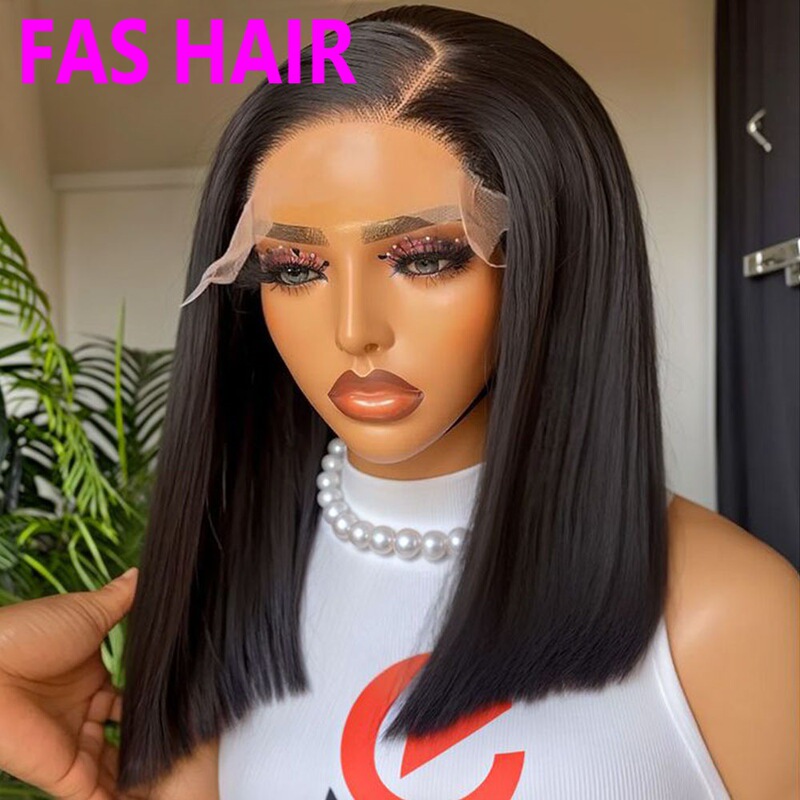 Real Human Hair 5X5 Bone Straight Bob Wig 4X4 Human Hair Wig African Cross-Border