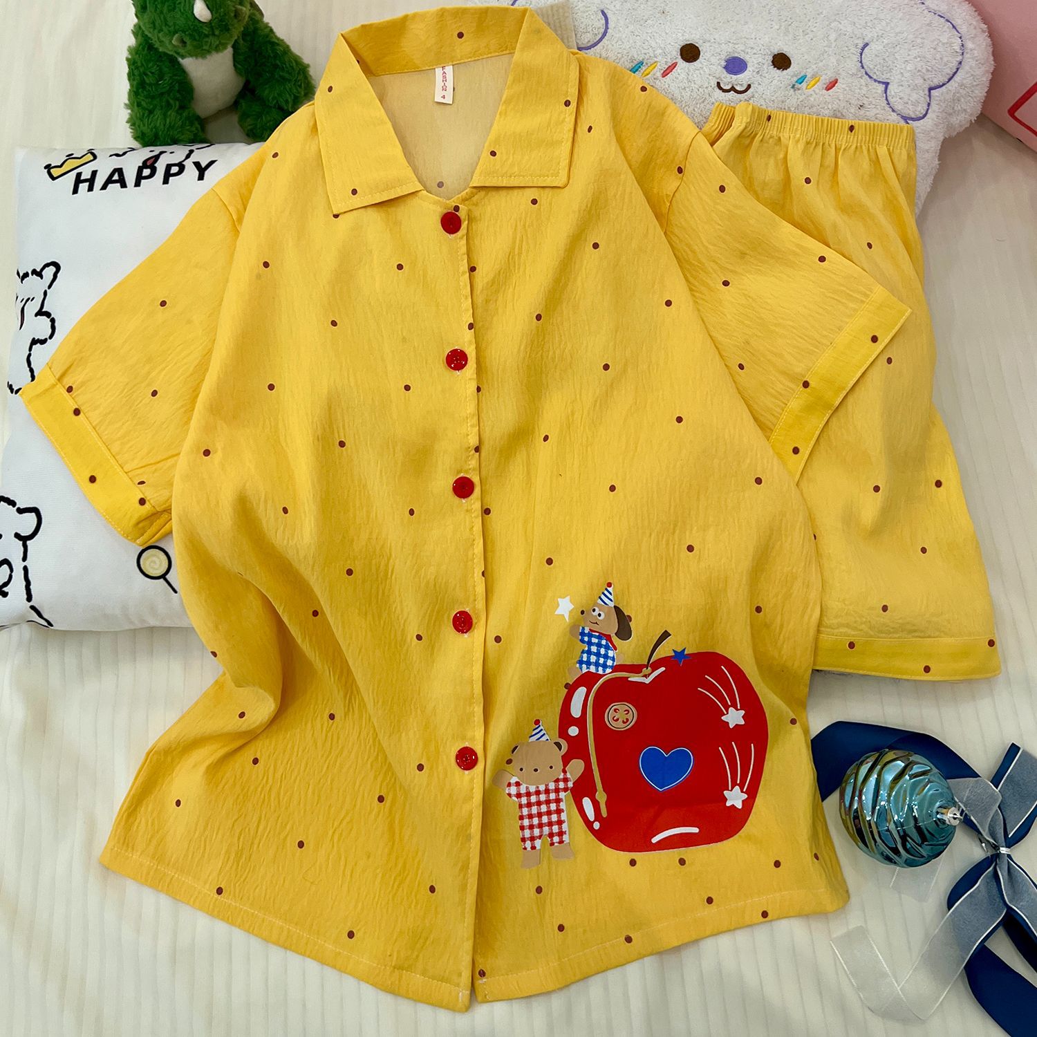Vietnam transfronterizo al por mayor pijamas de verano mujeres nubes algodón de manga corta pantalones cortos traje cardigan dibujos animados lindo traje de servicio a domicilio