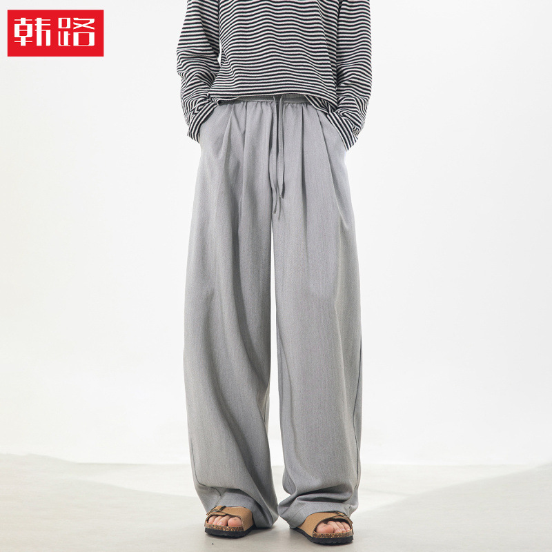 Three-Dimensional Pleated Drape Casual Pants, Spring and Summer Style, Retro Old Money Fashion Brand, Solid Color, Simple Straight Loose Long Pants Three-Dimensional Pleated Drape Casual Pants, Spring and Summer Style, Retro Old Money Fashion Brand, Solid Color, Simple Straight Loose Long Pants