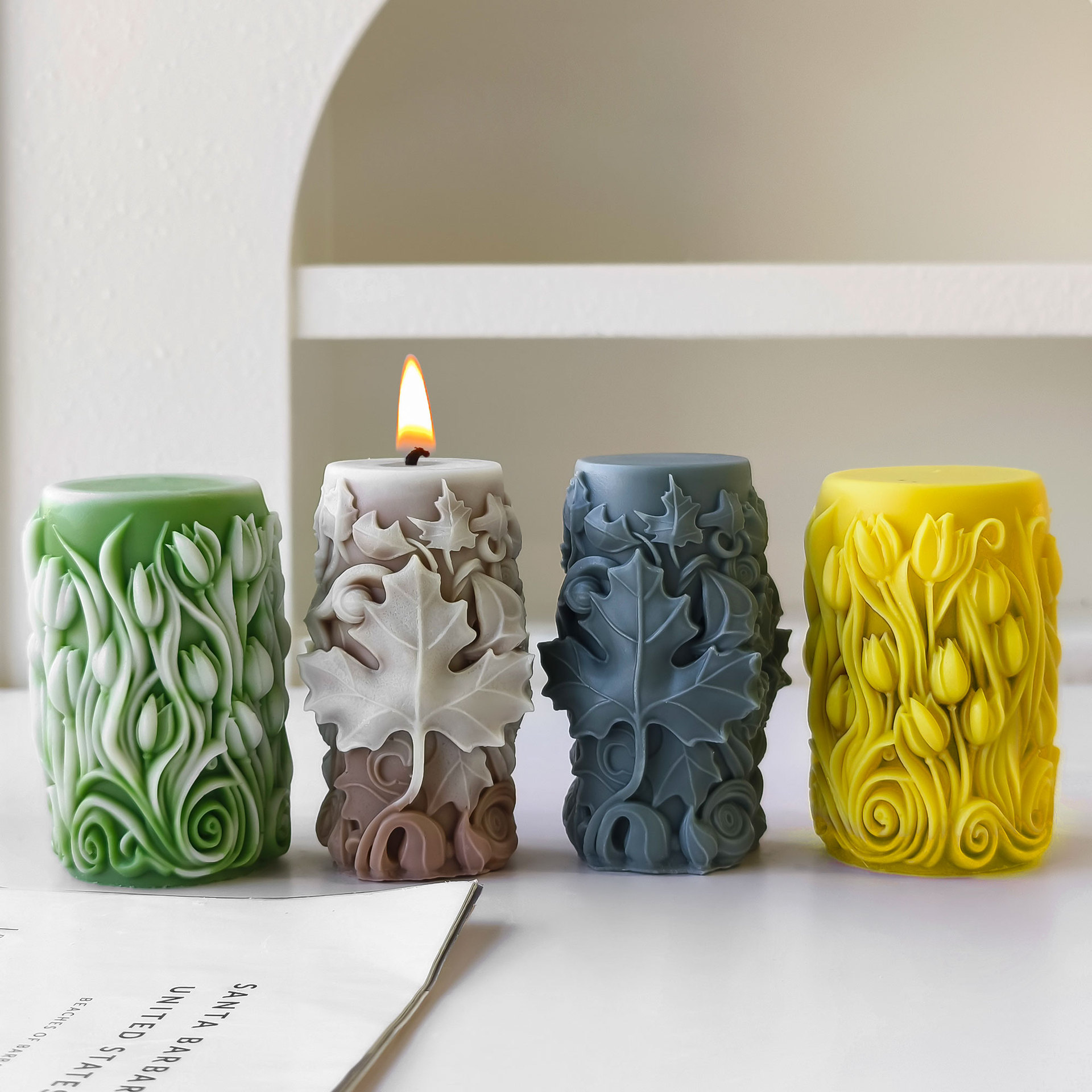 Jiahui Mei hoja columna molde diii flor relieve columna fragancia hecha a mano piedra de fragancia