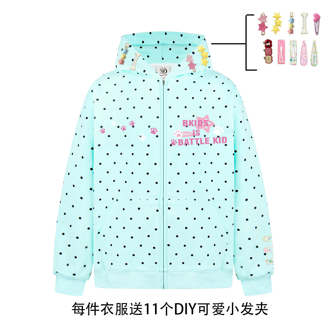 2026 Polka Dot Hooded Zipper Cardigan Sweatshirt for Women, 11 Hair Clips, Casual Style Spring Jacket, in Stock for Urgent Orders
