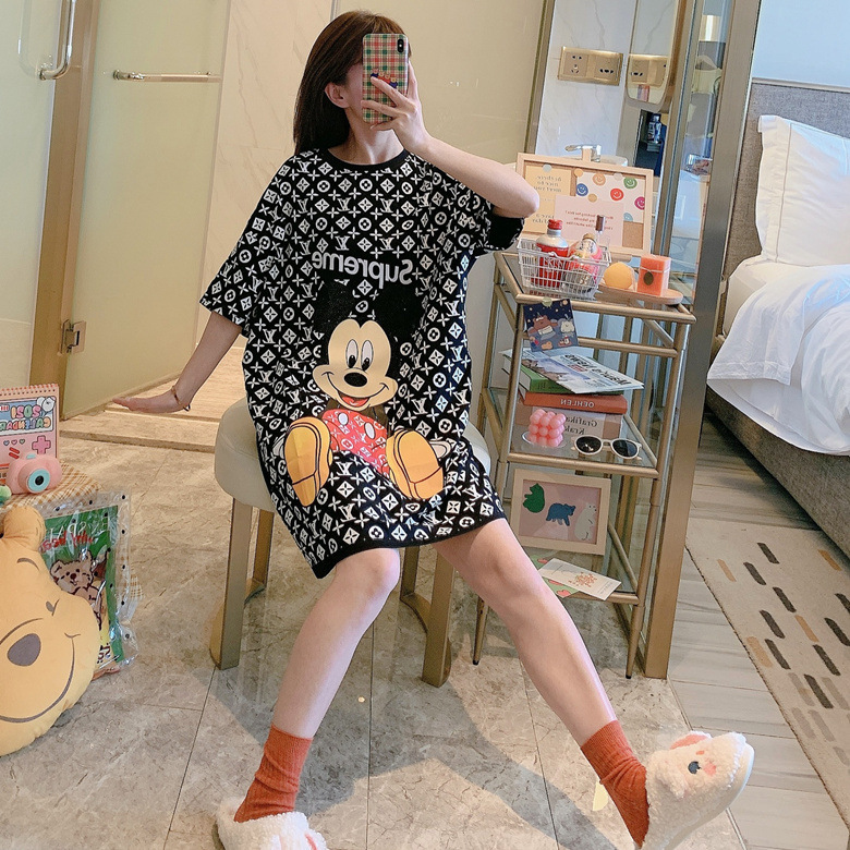 Camisón de manga corta suelto de estilo coreano para mujer verano lindo mickey girl plus size transmisión en vivo transfronteriza comercio exterior ropa para el hogar