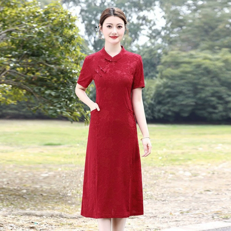 Летнее свадебное платье для матери, благородный чонсам, свадебное платье для женщин среднего возраста, свадебное платье для свекрови среднего и пожилого возраста.