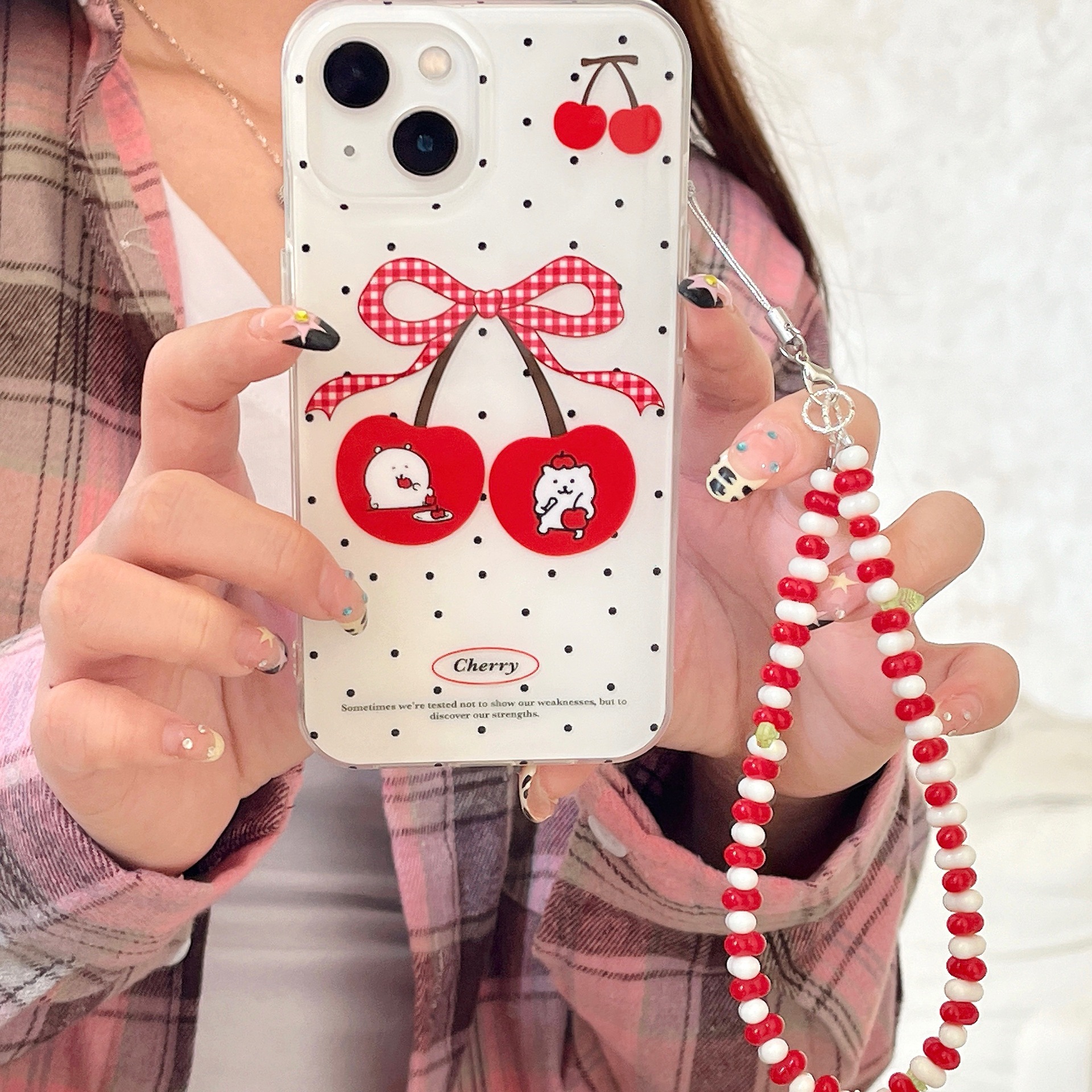 Simple lunares oso cereza para Apple 15ProMax funda para teléfono móvil 16Pro lindo 14/13 niña 16PM