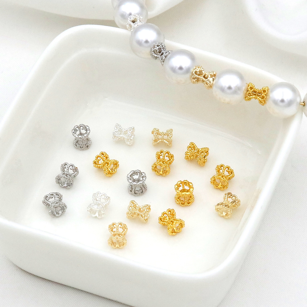 14K Gold and Silver Hollow Waist-Shaped Spacer Bead Flower Pendan