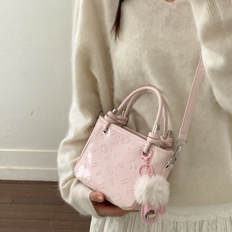 2026 ocio coreano estilo exterior encantador bolso de cubo de impresión diaria de moda nicho de diseño de hombro único bolso de tramo inclinado image 4