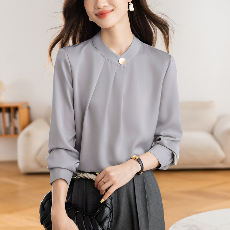 Premium Heavy Silk Shirt for Women, 2026 Autumn New French Style Light Luxury Pure Silk Solid Color Blouse for Women Premium Heavy Silk Shirt for Women, 2026 Autumn New French Style Light Luxury Pure Silk Solid Color Blouse for Women