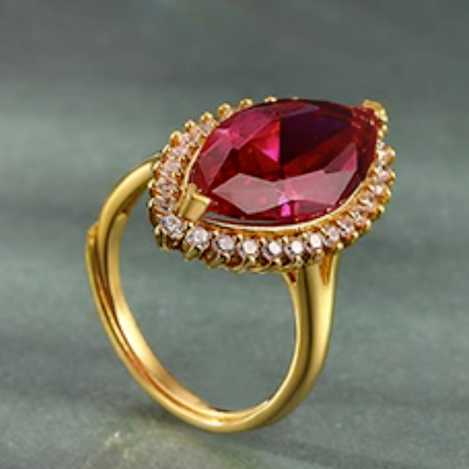 Marquise Cut Ruby Ring, Adjustable Designer Ring For Women_voghion.com