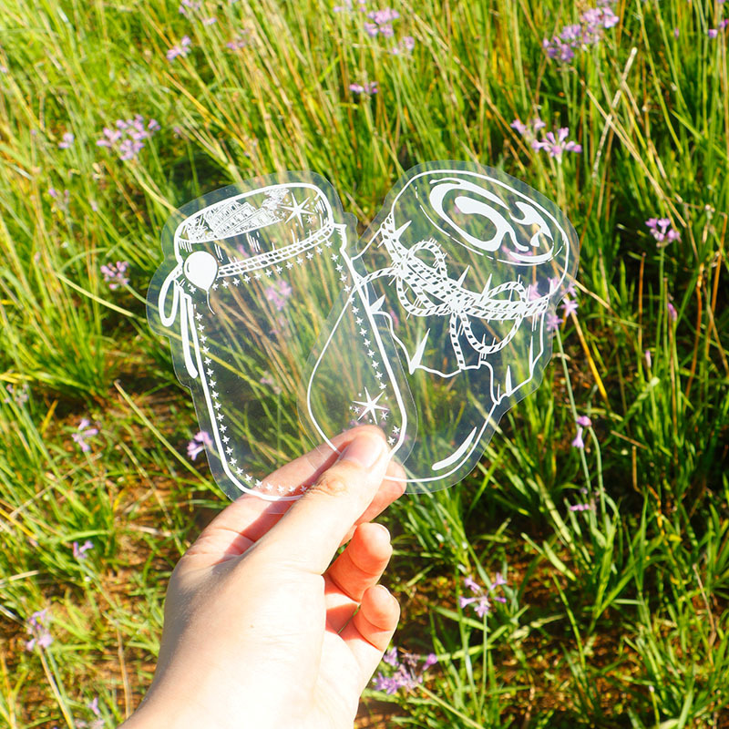 Bolsas de pegatinas PET transparentes hechas a mano botellas DIY flor seca pegatinas de tela de mano marcadores transparentes pegatinas de botella de vidrio decoración