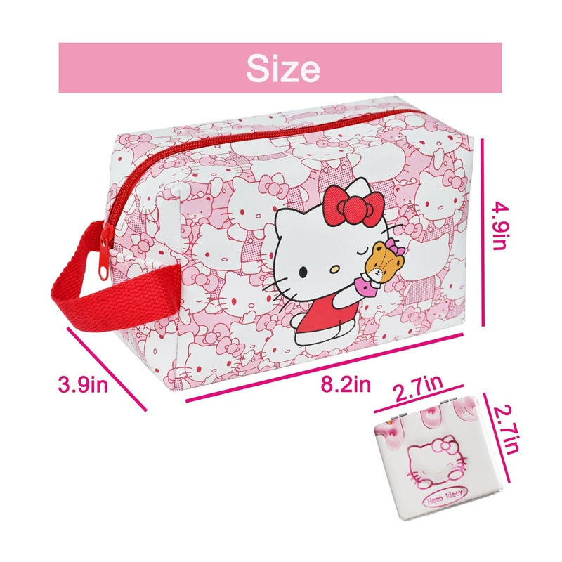 Capacious cartoon polyurethane cosmetic bag for traveling with zipper, accessories, storage bag