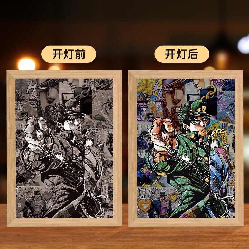JOJOアニメの照明画の創意二次元のベッドの頭の小さい夜の明かりの木製の額縁の置物の置物の贈り物の発光画|undefined