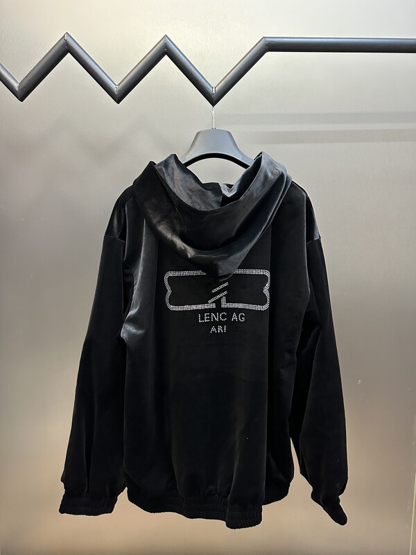 < High Quality >   Correct Version B's New Velvet Hoodie with Rhinestones, Os Loose Fit Version