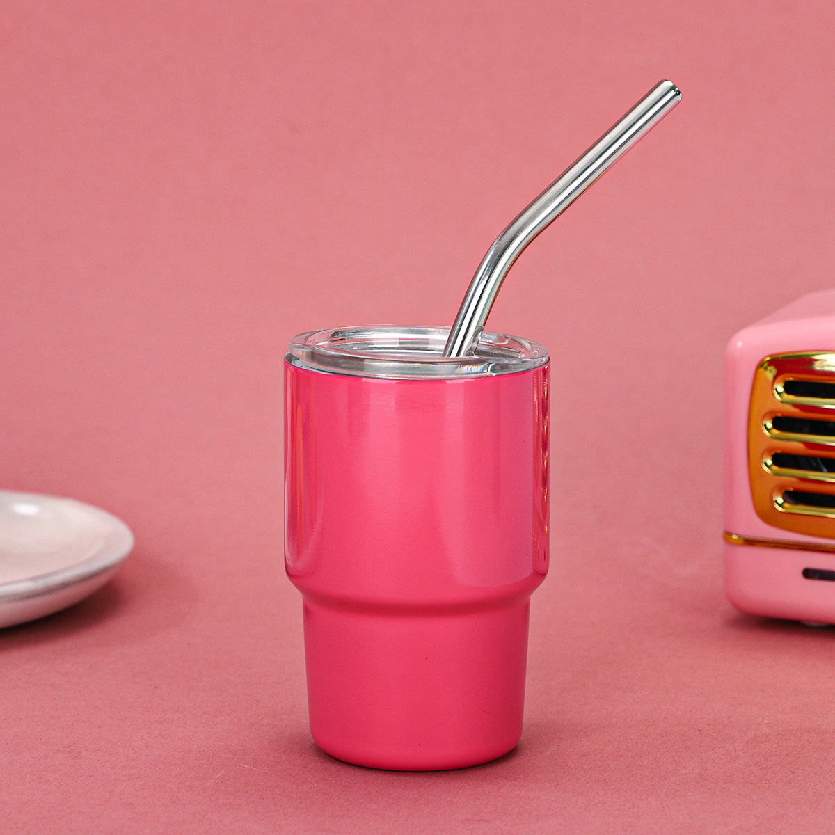 Transfronterizo Amazon 3oz mini copa de vino 304 acero inoxidable con taza de vacío de paja taza de café de color portátil