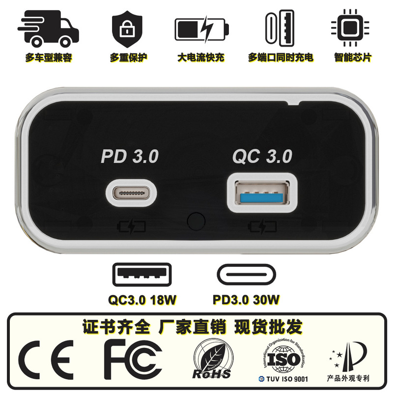Cross-Border Bus Seat Rv Dual USB Modified Car Charger 48 Watt Qcpd Fast Charge 24V Modified Car Charger